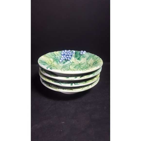 Ceramic majolica style bowl embossed grapes, leaves made in Italy tableware nwot - Picture 10 of 10